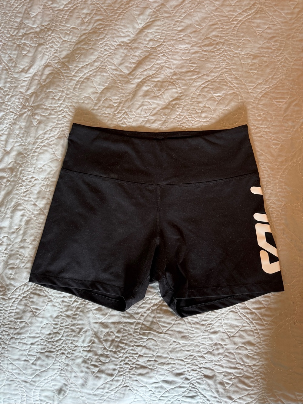 Fila Black High-Rise Bike Shorts with White Side Logo